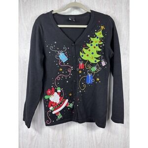 Berek Studio Christmas Cardigan Cowboy Santa Ugly Holiday Sweater PM Festive